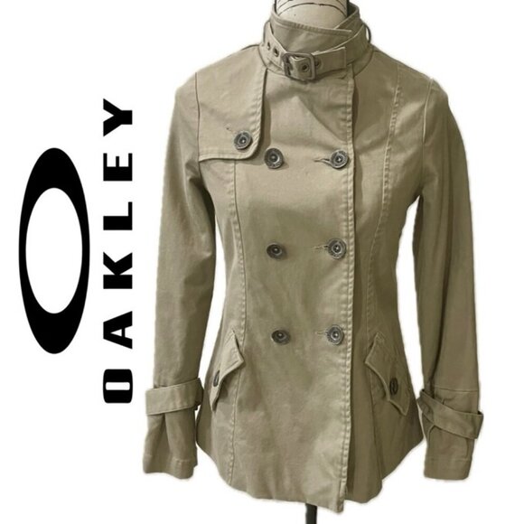 VTG PEA TRENCH PREPPY COAT OAKLEY KHAKI COLOR SIZE XSMALL - Picture 1 of 16